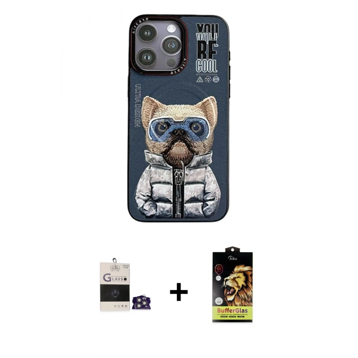 MARSİLYAN™- iPhone 14 Pro Max Kılıf Siluet Modern Özel Seri - Siyah Buffer Cam Ekran Koruyucu + Bilvis Titan Kamera Lens - GS