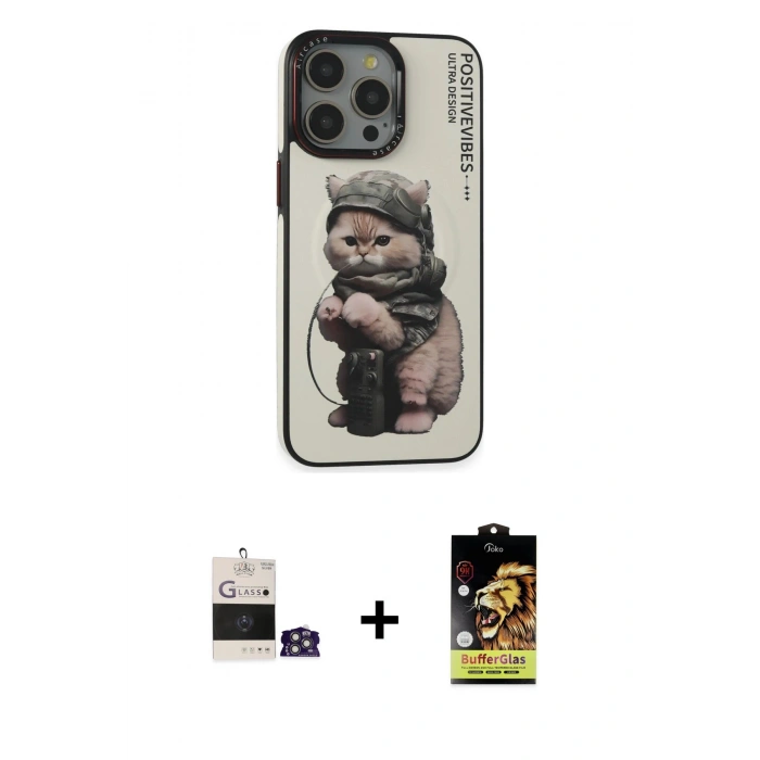 MARSİLYAN™- iPhone 14 Pro Max Kılıf Siluet Modern Özel Seri - Siyah Buffer Cam Ekran Koruyucu + Bilvis Titan Kamera Lens - GS
