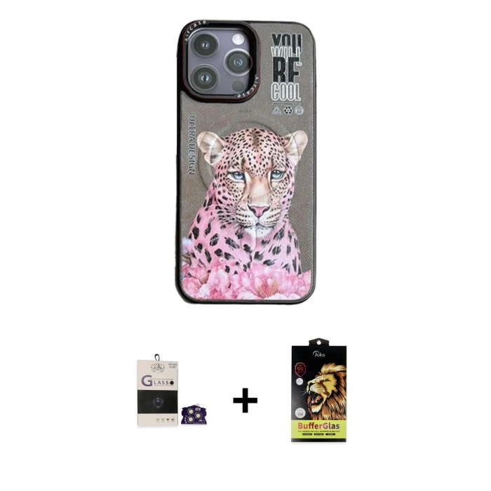 MARSİLYAN™- iPhone 14 Pro Max Kılıf Siluet Modern Özel Seri - Siyah Buffer Cam Ekran Koruyucu + Bilvis Titan Kamera Lens - GS