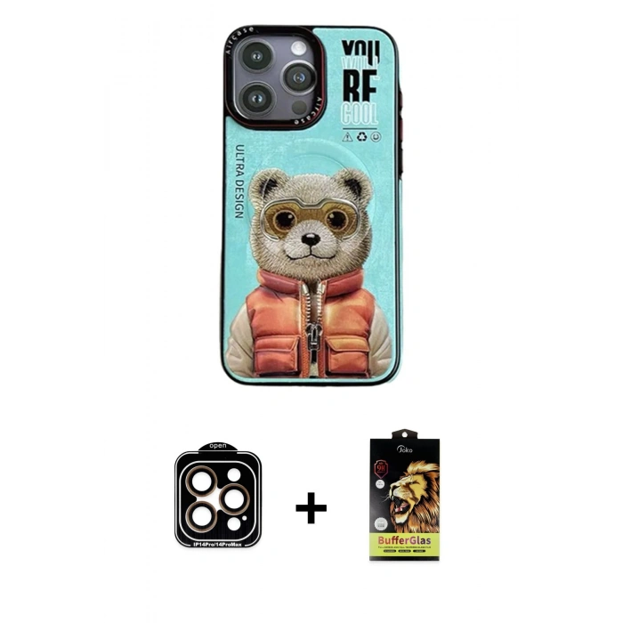 MARSİLYAN™- iPhone 14 Pro Max Kılıf Siluet Modern Özel Seri - Siyah Buffer Cam Ekran Koruyucu + PVD Metal Kamera Lens - TU