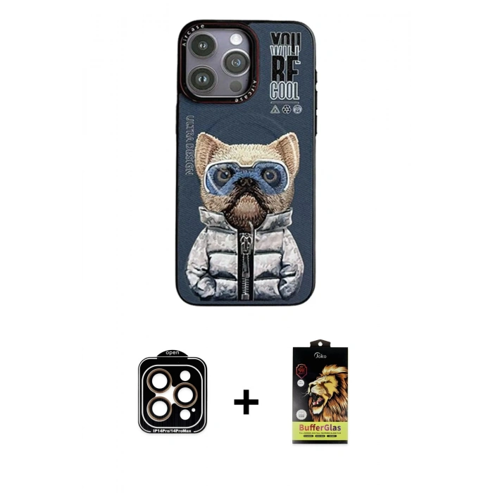 MARSİLYAN™- iPhone 14 Pro Max Kılıf Siluet Modern Özel Seri - Siyah Buffer Cam Ekran Koruyucu + PVD Metal Kamera Lens - TU