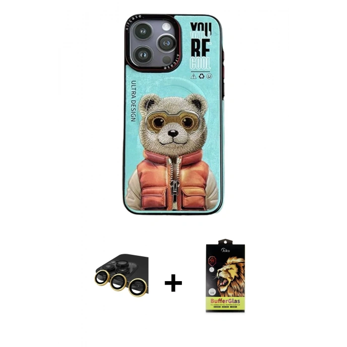 MARSİLYAN™- iPhone 14 Pro Max Kılıf Siluet Modern Özel Seri - Siyah Buffer Cam Ekran Koruyucu + Raze Metal Kamera Lens - GD