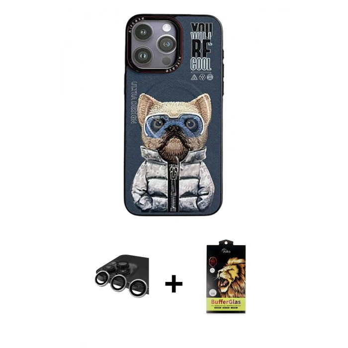 MARSİLYAN™- iPhone 14 Pro Max Kılıf Siluet Modern Özel Seri - Siyah Buffer Cam Ekran Koruyucu + Raze Metal Kamera Lens - GS