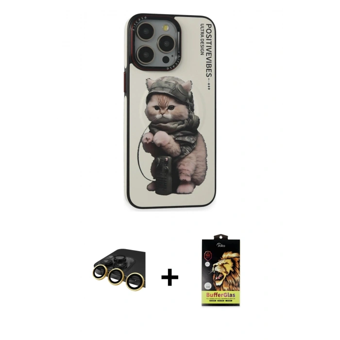 MARSİLYAN™- iPhone 14 Pro Max Kılıf Siluet Modern Özel Seri - Siyah Buffer Cam Ekran Koruyucu + Raze Metal Kamera Lens - GD