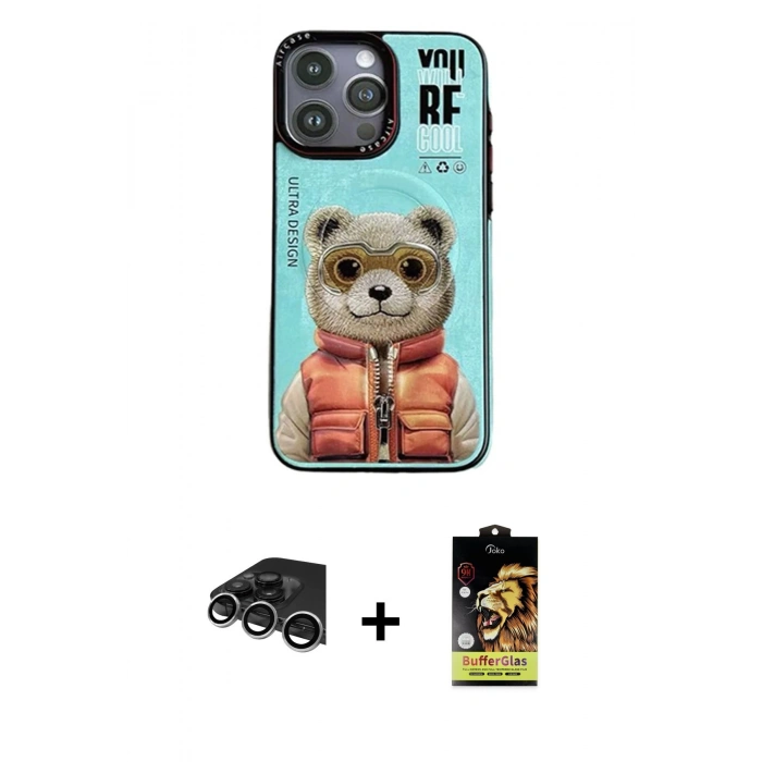 MARSİLYAN™- iPhone 14 Pro Max Kılıf Siluet Modern Özel Seri - Siyah Buffer Cam Ekran Koruyucu + Raze Metal Kamera Lens - GS