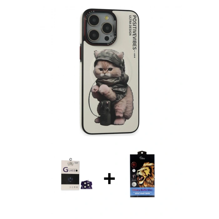 MARSİLYAN™- iPhone 14 Pro Max Kılıf Siluet Modern Özel Seri - Siyah Buffer Hayalet Cam Ekran Koruyucu + Derin Mor Bilvis Titan Kamera Lens