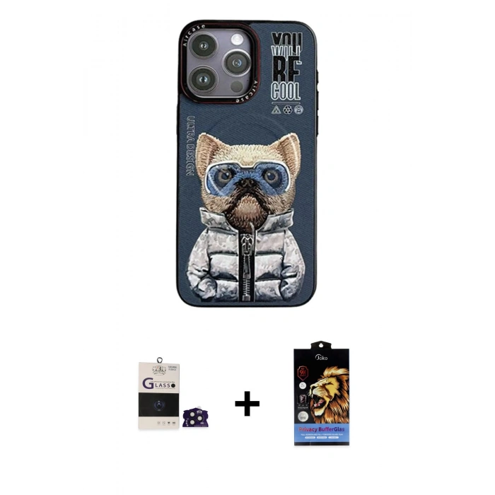 MARSİLYAN™- iPhone 14 Pro Max Kılıf Siluet Modern Özel Seri - Siyah Buffer Hayalet Cam Ekran Koruyucu + Derin Mor Bilvis Titan Kamera Lens