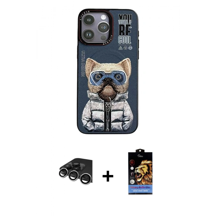 MARSİLYAN™- iPhone 14 Pro Max Kılıf Siluet Modern Özel Seri - Siyah Buffer Hayalet Cam Ekran Koruyucu + Raze Metal Kamera Lens - GS
