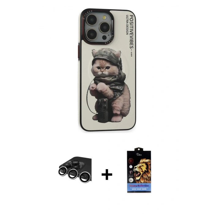MARSİLYAN™- iPhone 14 Pro Max Kılıf Siluet Modern Özel Seri - Siyah Buffer Hayalet Cam Ekran Koruyucu + Raze Metal Kamera Lens - GS