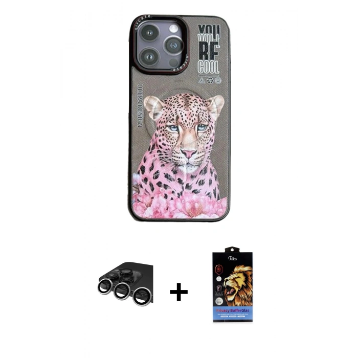 MARSİLYAN™- iPhone 14 Pro Max Kılıf Siluet Modern Özel Seri - Siyah Buffer Hayalet Cam Ekran Koruyucu + Raze Metal Kamera Lens - GS
