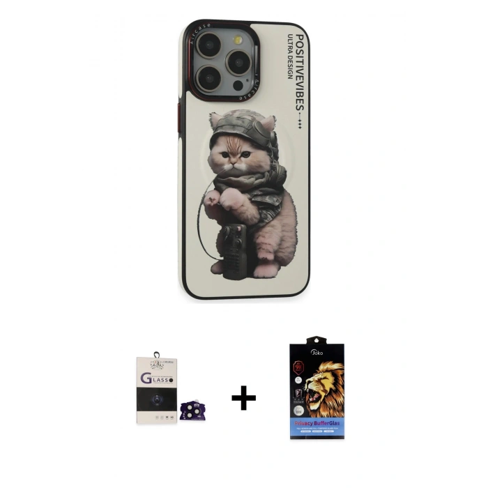 MARSİLYAN™- iPhone 14 Pro Max Kılıf Siluet Modern Özel Seri - Siyah Buffer Hayalet Cam Ekran Koruyucu + Siyah Bilvis Titan Kamera Lens