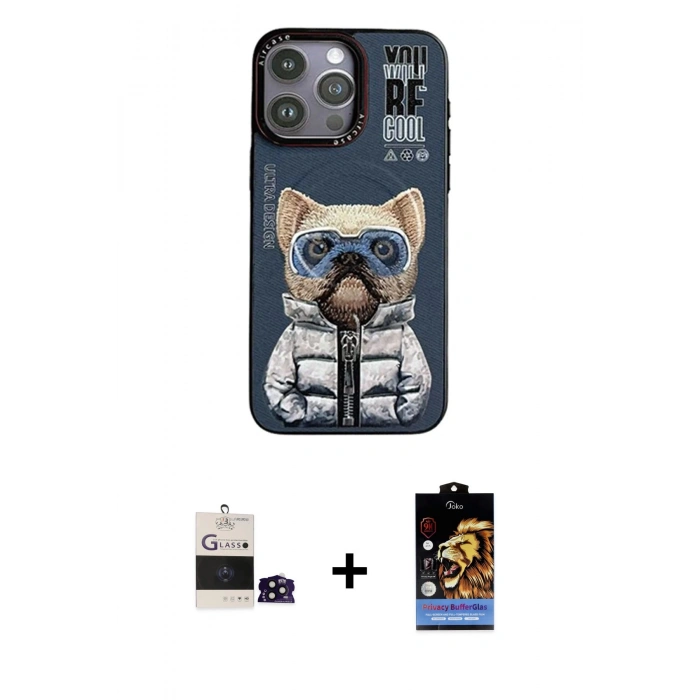 MARSİLYAN™- iPhone 14 Pro Max Kılıf Siluet Modern Özel Seri - Siyah Buffer Hayalet Cam Ekran Koruyucu + Siyah Bilvis Titan Kamera Lens