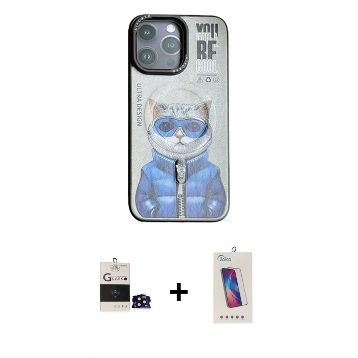 MARSİLYAN™- iPhone 14 Pro Max Kılıf Siluet Modern Özel Seri - Siyah Joko 5D Cam + Bilvis Titan Kamera Lens - SH