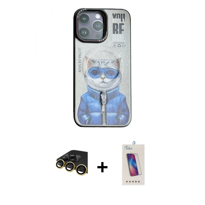 MARSİLYAN™- iPhone 14 Pro Max Kılıf Siluet Modern Özel Seri - Siyah Joko 5D Cam + Raze Metal Kamera Lens - GD
