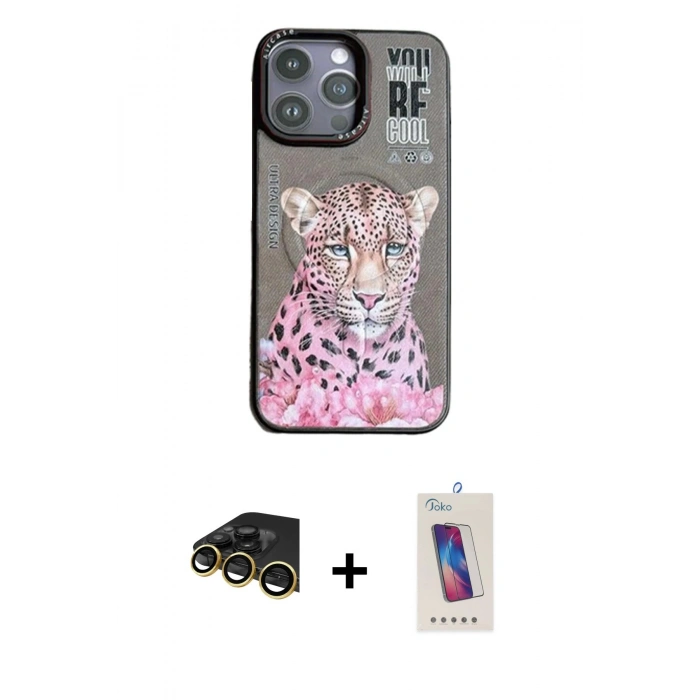 MARSİLYAN™- iPhone 14 Pro Max Kılıf Siluet Modern Özel Seri - Siyah Joko 5D Cam + Raze Metal Kamera Lens - GD
