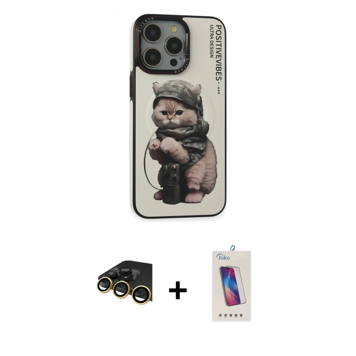 MARSİLYAN™- iPhone 14 Pro Max Kılıf Siluet Modern Özel Seri - Siyah Joko 5D Cam + Raze Metal Kamera Lens - GD