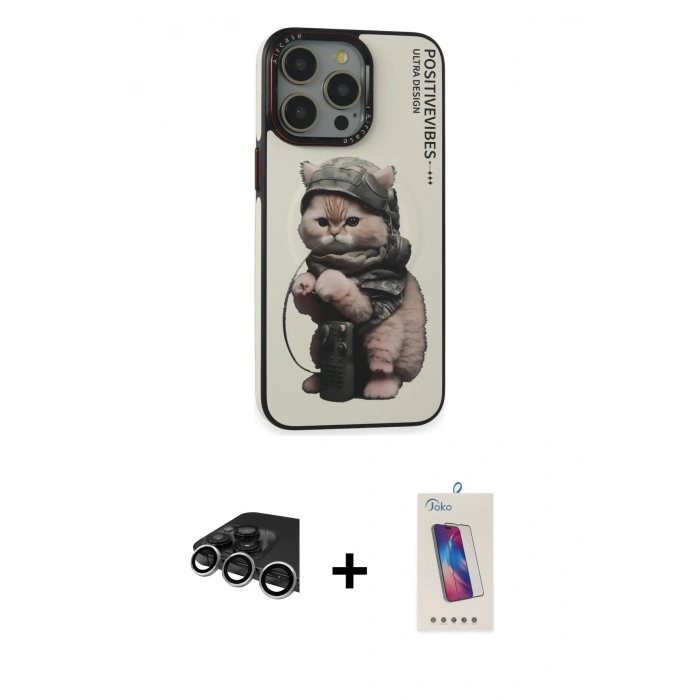 MARSİLYAN™- iPhone 14 Pro Max Kılıf Siluet Modern Özel Seri - Siyah Joko 5D Cam + Raze Metal Kamera Lens - GS