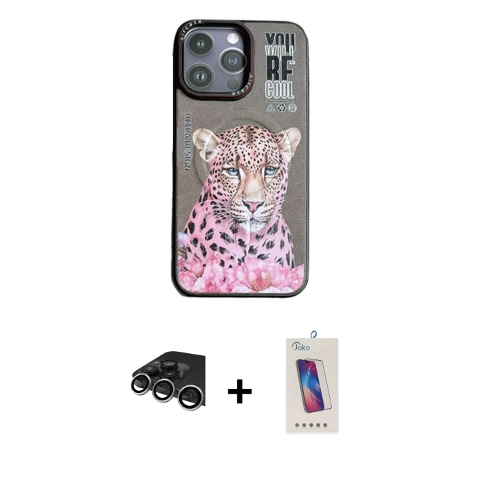 MARSİLYAN™- iPhone 14 Pro Max Kılıf Siluet Modern Özel Seri - Siyah Joko 5D Cam + Raze Metal Kamera Lens - GS
