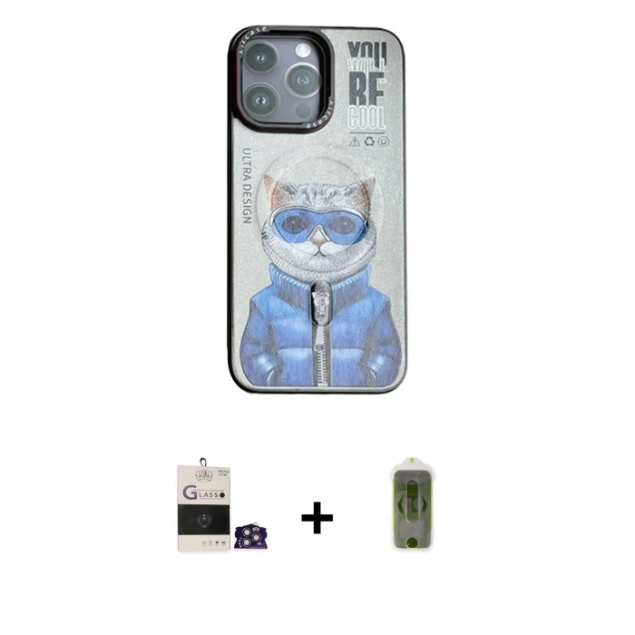 MARSİLYAN™- iPhone 14 Pro Max Kılıf Siluet Modern Özel Seri - Siyah Joko Magic 5D Hayalet Cam + Bilvis Titan Kamera Lens - GS
