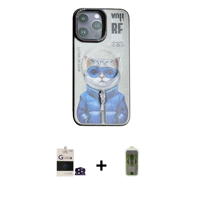 MARSİLYAN™- iPhone 14 Pro Max Kılıf Siluet Modern Özel Seri - Siyah Joko Magic 5D Hayalet Cam + Derin Mor Bilvis Titan Kamera Lens