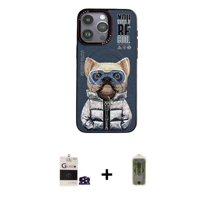MARSİLYAN™- iPhone 14 Pro Max Kılıf Siluet Modern Özel Seri - Siyah Joko Magic 5D Hayalet Cam + Derin Mor Bilvis Titan Kamera Lens
