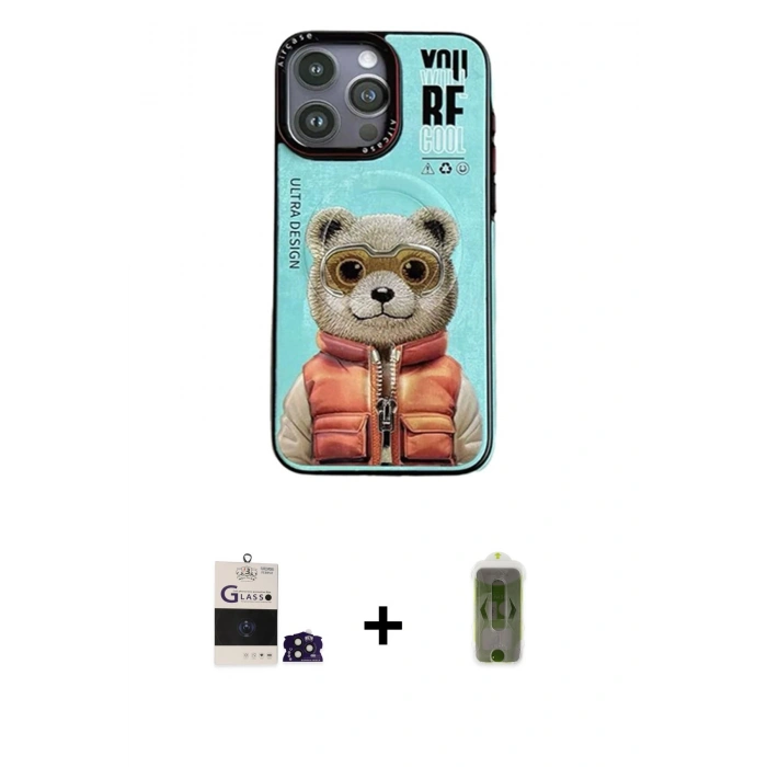 MARSİLYAN™- iPhone 14 Pro Max Kılıf Siluet Modern Özel Seri - Siyah Joko Magic 5D Hayalet Cam + Derin Mor Bilvis Titan Kamera Lens