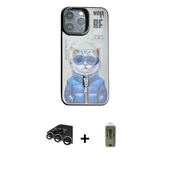MARSİLYAN™- iPhone 14 Pro Max Kılıf Siluet Modern Özel Seri - Siyah Joko Magic 5D Hayalet Cam + Raze Metal Kamera Lens - GS