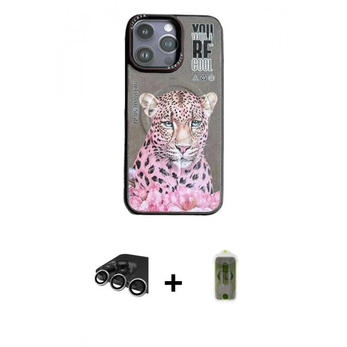 MARSİLYAN™- iPhone 14 Pro Max Kılıf Siluet Modern Özel Seri - Siyah Joko Magic 5D Hayalet Cam + Raze Metal Kamera Lens - GS