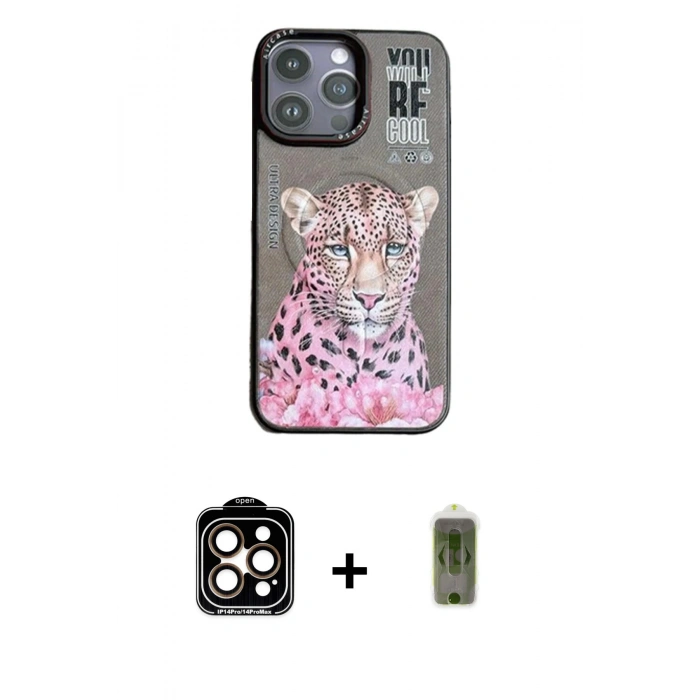 MARSİLYAN™- iPhone 14 Pro Max Kılıf Siluet Modern Özel Seri - Siyah Joko Magic 5D Hayalet Cam + PVD Metal Kamera Lens - TU