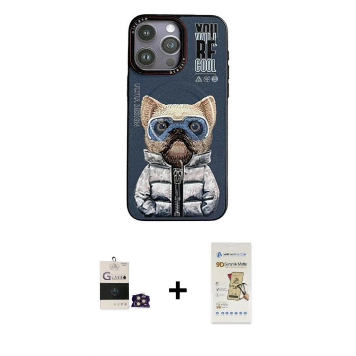 MARSİLYAN™- iPhone 14 Pro Max Kılıf Siluet Modern Özel Seri - Siyah Mat Seramik Nano Ekran Koruyucu + Bilvis Titan Kamera Lens - GD