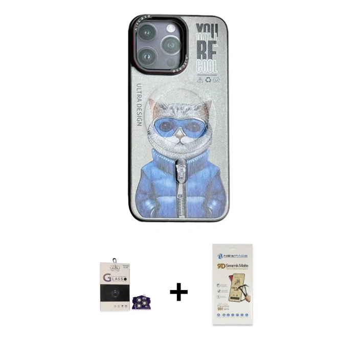 MARSİLYAN™- iPhone 14 Pro Max Kılıf Siluet Modern Özel Seri - Siyah Mat Seramik Nano Ekran Koruyucu + Bilvis Titan Kamera Lens - GS