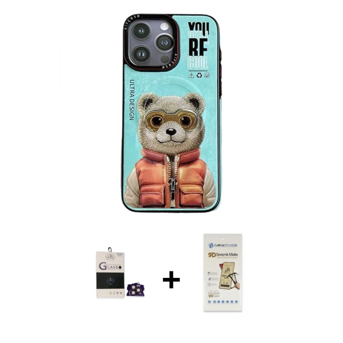 MARSİLYAN™- iPhone 14 Pro Max Kılıf Siluet Modern Özel Seri - Siyah Mat Seramik Nano Ekran Koruyucu + Bilvis Titan Kamera Lens - GD