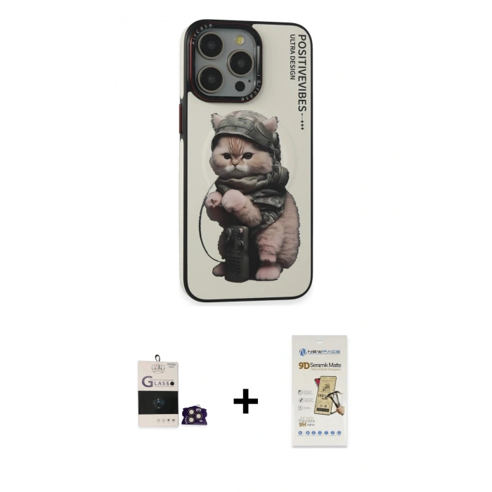MARSİLYAN™- iPhone 14 Pro Max Kılıf Siluet Modern Özel Seri - Siyah Mat Seramik Nano Ekran Koruyucu + Bilvis Titan Kamera Lens - GD