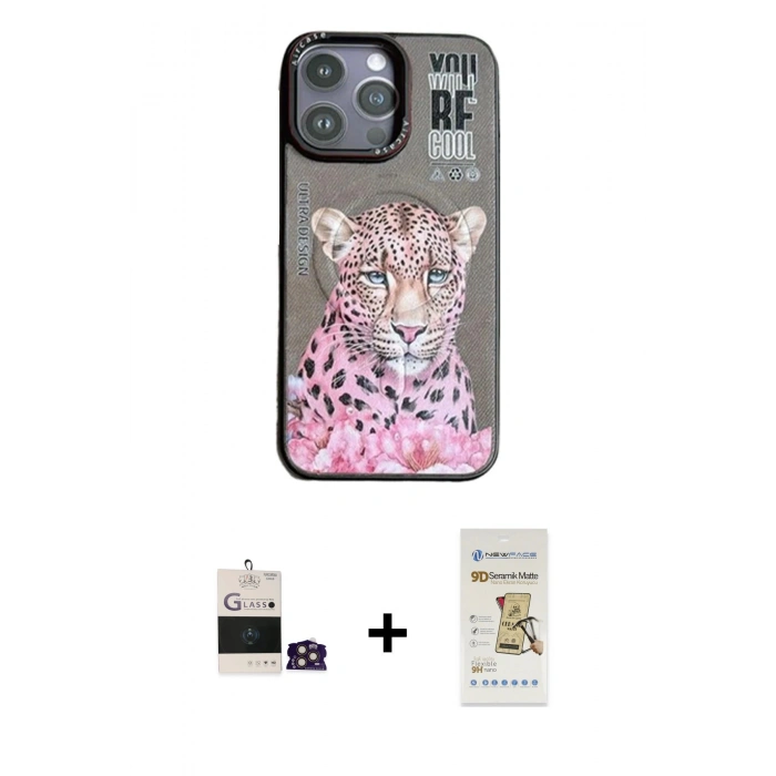 MARSİLYAN™- iPhone 14 Pro Max Kılıf Siluet Modern Özel Seri - Siyah Mat Seramik Nano Ekran Koruyucu + Bilvis Titan Kamera Lens - GD