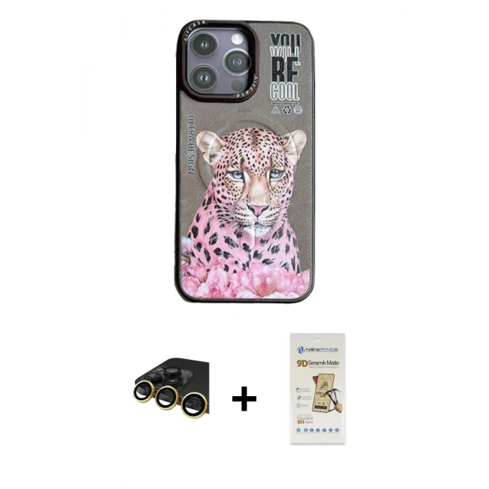 MARSİLYAN™- iPhone 14 Pro Max Kılıf Siluet Modern Özel Seri - Siyah Mat Seramik Nano Ekran Koruyucu + Raze Metal Kamera Lens - GD
