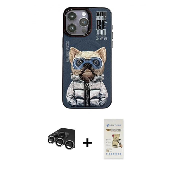 MARSİLYAN™- iPhone 14 Pro Max Kılıf Siluet Modern Özel Seri - Siyah Mat Seramik Nano Ekran Koruyucu + Raze Metal Kamera Lens - GS