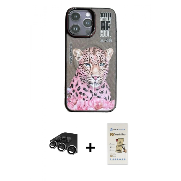 MARSİLYAN™- iPhone 14 Pro Max Kılıf Siluet Modern Özel Seri - Siyah Mat Seramik Nano Ekran Koruyucu + Raze Metal Kamera Lens - GS