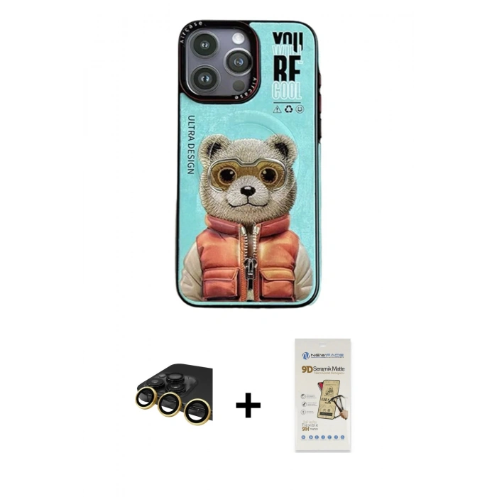 MARSİLYAN™- iPhone 14 Pro Max Kılıf Siluet Modern Özel Seri - Siyah Mat Seramik Nano Ekran Koruyucu + Raze Metal Kamera Lens - GD