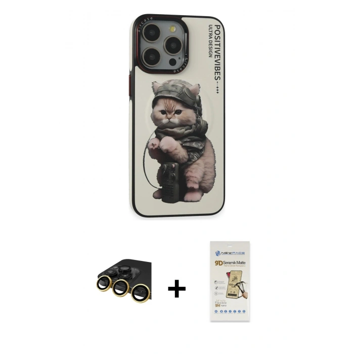 MARSİLYAN™- iPhone 14 Pro Max Kılıf Siluet Modern Özel Seri - Siyah Mat Seramik Nano Ekran Koruyucu + Raze Metal Kamera Lens - GD