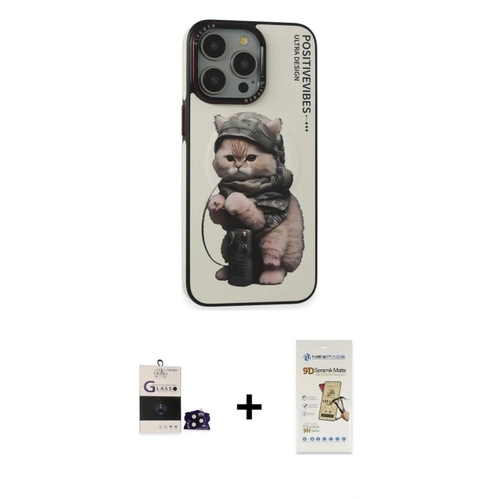 MARSİLYAN™- iPhone 14 Pro Max Kılıf Siluet Modern Özel Seri - Siyah Mat Seramik Nano Ekran Koruyucu + Bilvis Titan Kamera Lens - SH