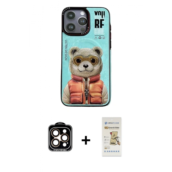 MARSİLYAN™- iPhone 14 Pro Max Kılıf Siluet Modern Özel Seri - Siyah Mat Seramik Nano Ekran Koruyucu + PVD Metal Kamera Lens - TU