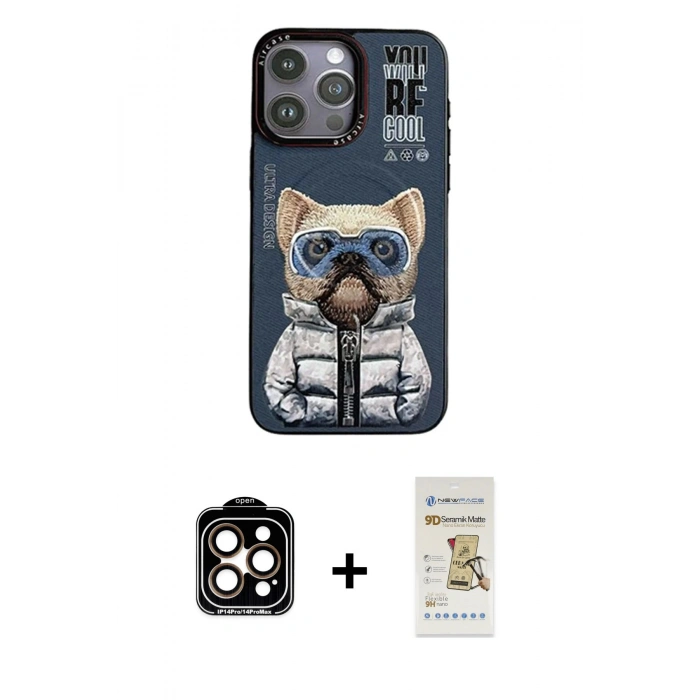 MARSİLYAN™- iPhone 14 Pro Max Kılıf Siluet Modern Özel Seri - Siyah Mat Seramik Nano Ekran Koruyucu + PVD Metal Kamera Lens - TU