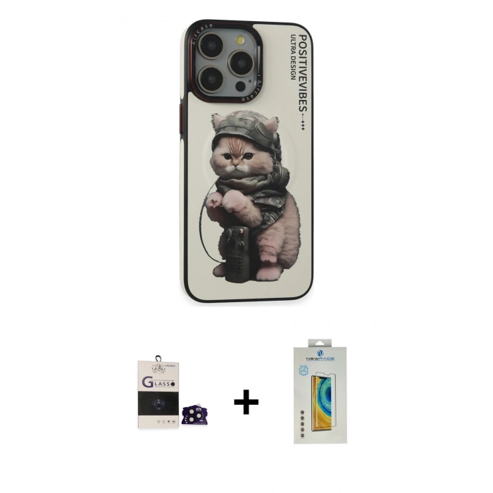 MARSİLYAN™- iPhone 14 Pro Max Kılıf Siluet Modern Özel Seri - Siyah Polymer Nano Ekran Koruyucu + Bilvis Titan Kamera Lens - SH
