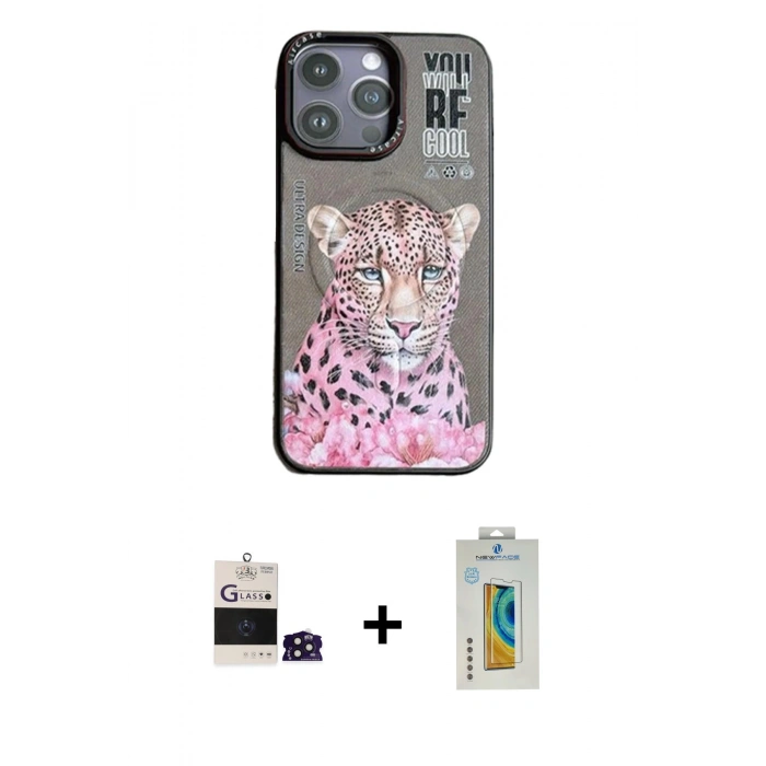 MARSİLYAN™- iPhone 14 Pro Max Kılıf Siluet Modern Özel Seri - Siyah Polymer Nano Ekran Koruyucu + Derin Mor Bilvis Titan Kamera Lens