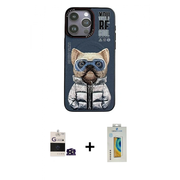 MARSİLYAN™- iPhone 14 Pro Max Kılıf Siluet Modern Özel Seri - Siyah Polymer Nano Ekran Koruyucu + Derin Mor Bilvis Titan Kamera Lens