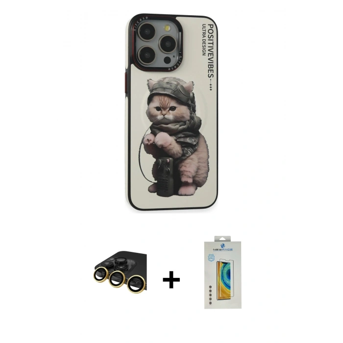 MARSİLYAN™- iPhone 14 Pro Max Kılıf Siluet Modern Özel Seri - Siyah Polymer Nano Ekran Koruyucu + Raze Metal Kamera Lens - GD