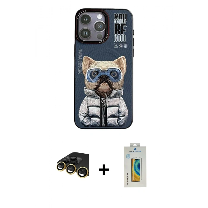 MARSİLYAN™- iPhone 14 Pro Max Kılıf Siluet Modern Özel Seri - Siyah Polymer Nano Ekran Koruyucu + Raze Metal Kamera Lens - GD