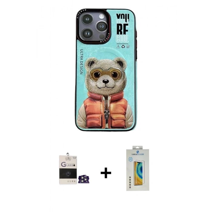 MARSİLYAN™- iPhone 14 Pro Max Kılıf Siluet Modern Özel Seri - Siyah Polymer Nano Ekran Koruyucu + Gümüş Bilvis Titan Kamera Lens