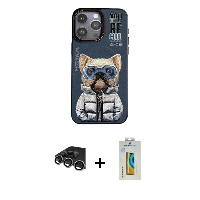 MARSİLYAN™- iPhone 14 Pro Max Kılıf Siluet Modern Özel Seri - Siyah Polymer Nano Ekran Koruyucu + Raze Metal Kamera Lens - GS