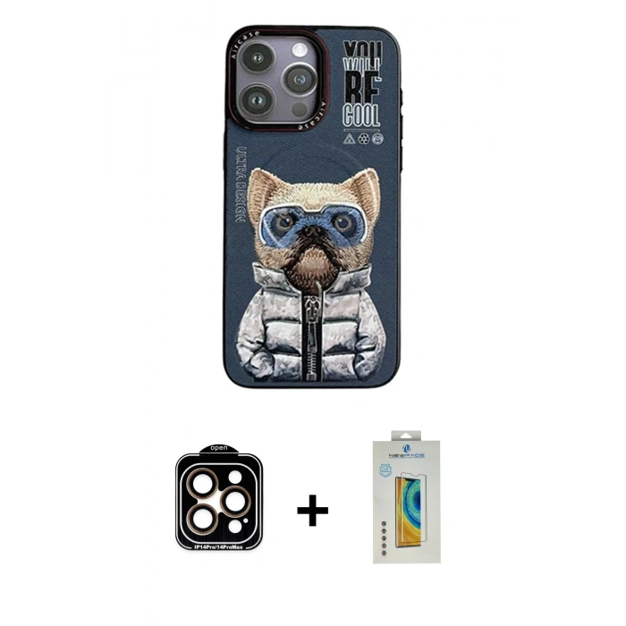 MARSİLYAN™- iPhone 14 Pro Max Kılıf Siluet Modern Özel Seri - Siyah Polymer Nano Ekran Koruyucu + PVD Metal Kamera Lens - TU